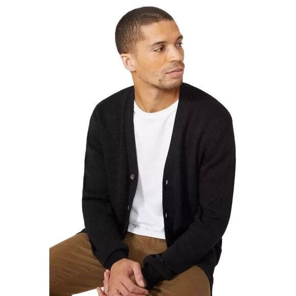 Maine Mens Knitted Cotton Cardigan / Black
